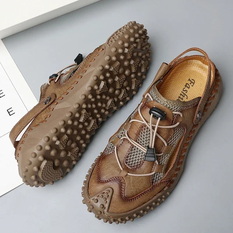 Men’s Breathable Leather Gladiator Sandals – Non-Slip Beach Slippers & Casual Flip Flops