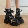 VilyVital™ Women's Gothic Platform Biker Boots – Patent Leather Chunky Heel Ankle Boots