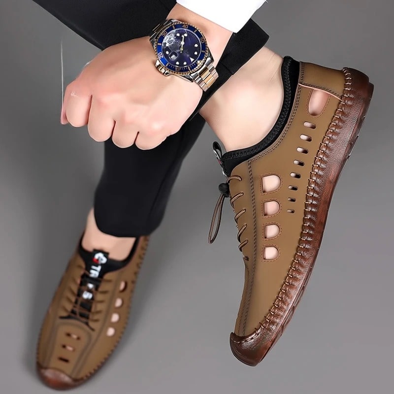Summer Men’s Soft Leather Sandals – Breathable, Non-Slip & Lightweight Comfort