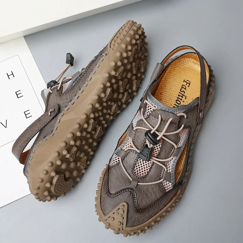 Men’s Breathable Leather Gladiator Sandals – Non-Slip Beach Slippers & Casual Flip Flops