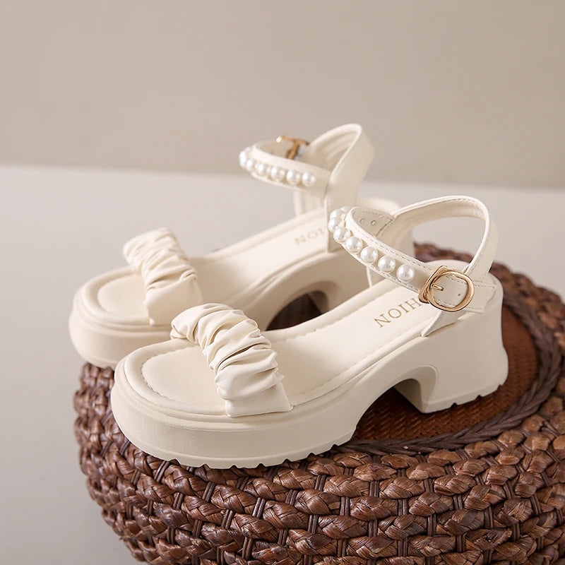 Women's Pearl Chain Buckle Platform Sandals - Summer Fashion Orthopaedic Shoes