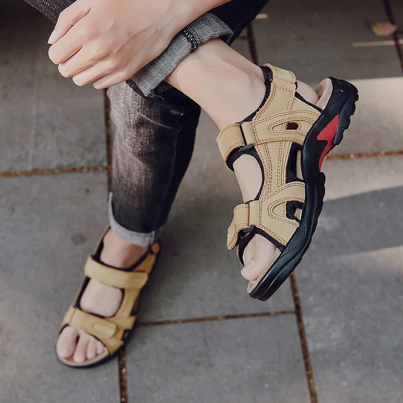 Men’s Cowhide Leather Gladiator Sandals – Outdoor Hiking & Beach Sandals