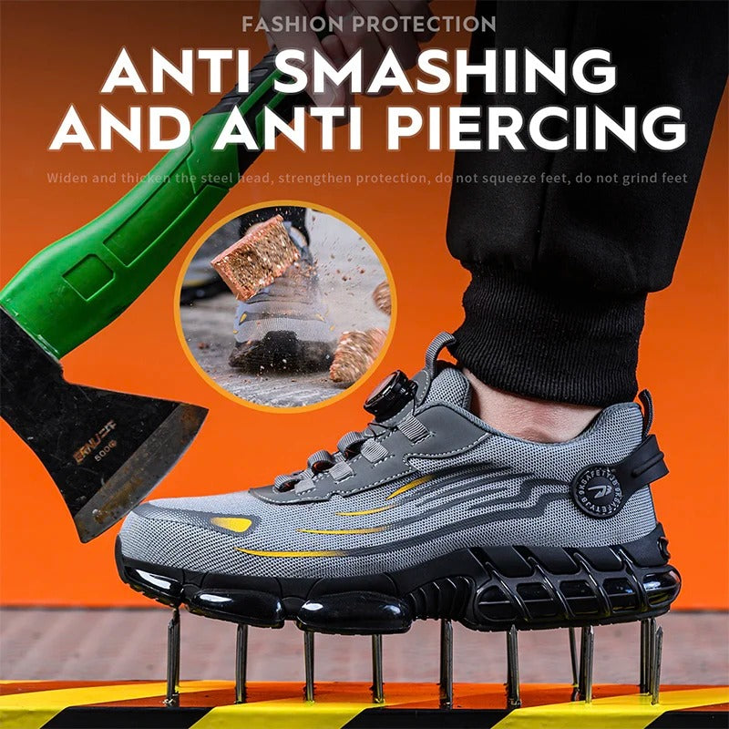 Men’s Breathable Steel Toe Work Shoes – Lightweight Safety Sneakers with Air-Cushioned Sole & Kevlar Midsole