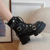 VilyVital™ Women's Gothic Platform Biker Boots – Patent Leather Chunky Heel Ankle Boots