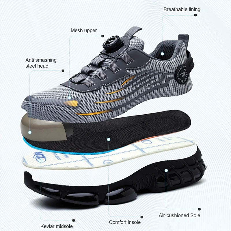 Men’s Breathable Steel Toe Work Shoes – Lightweight Safety Sneakers with Air-Cushioned Sole & Kevlar Midsole