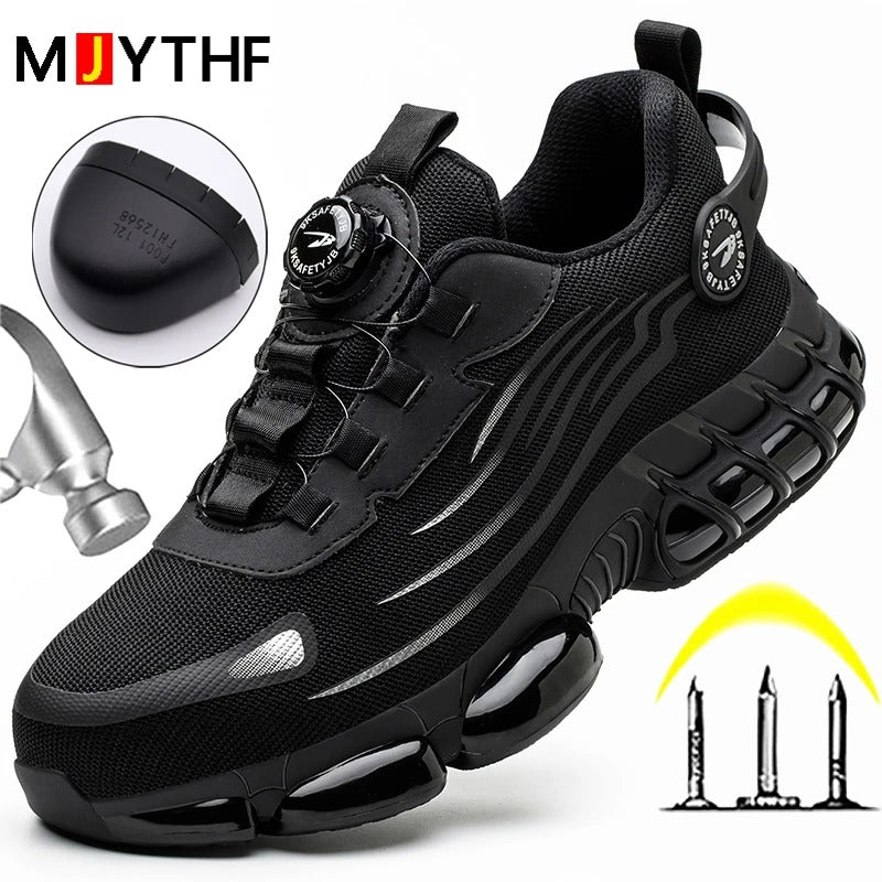Men’s Breathable Steel Toe Work Shoes – Lightweight Safety Sneakers with Air-Cushioned Sole & Kevlar Midsole