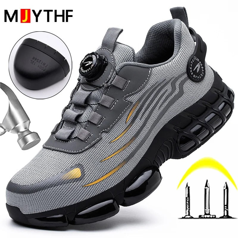 Men’s Breathable Steel Toe Work Shoes – Lightweight Safety Sneakers with Air-Cushioned Sole & Kevlar Midsole