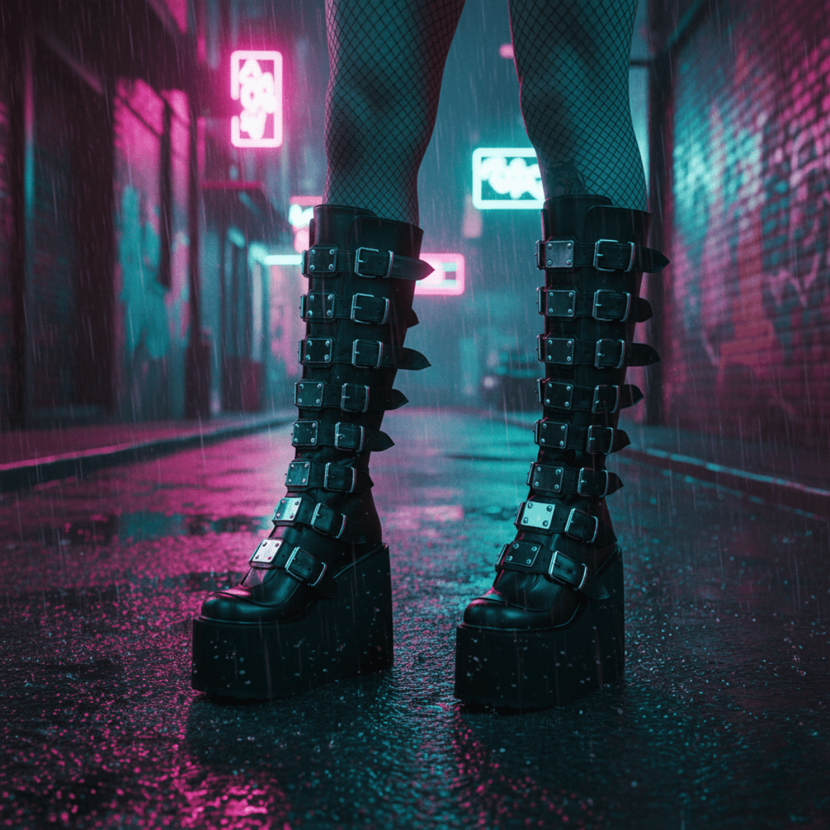 VilyVital | Gothic Buckle Strap Platform Wedge Boots- Ladies Mid-Calf Ugly & Weird Boots
