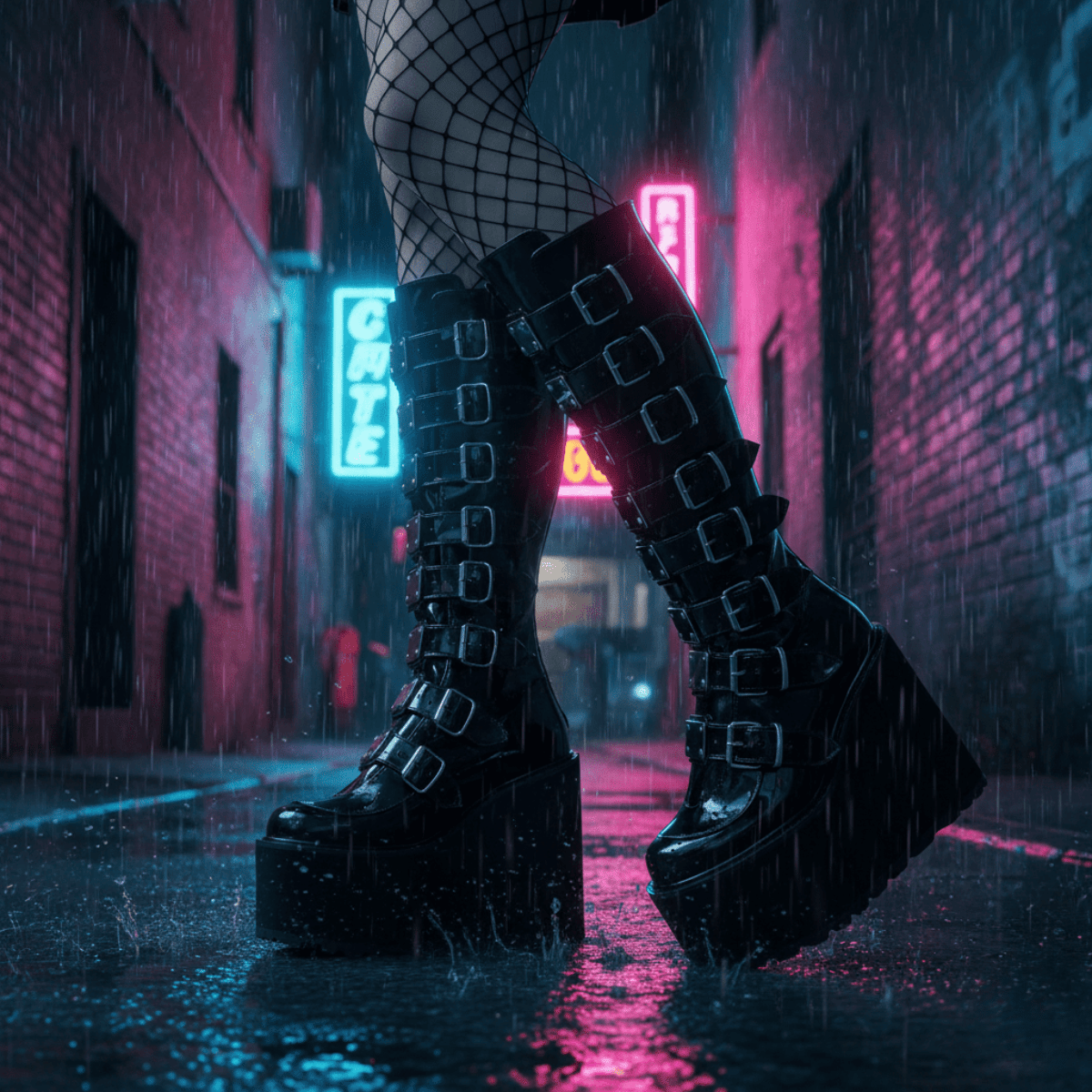 VilyVital | Gothic Buckle Strap Platform Wedge Boots- Ladies Mid-Calf Ugly & Weird Boots