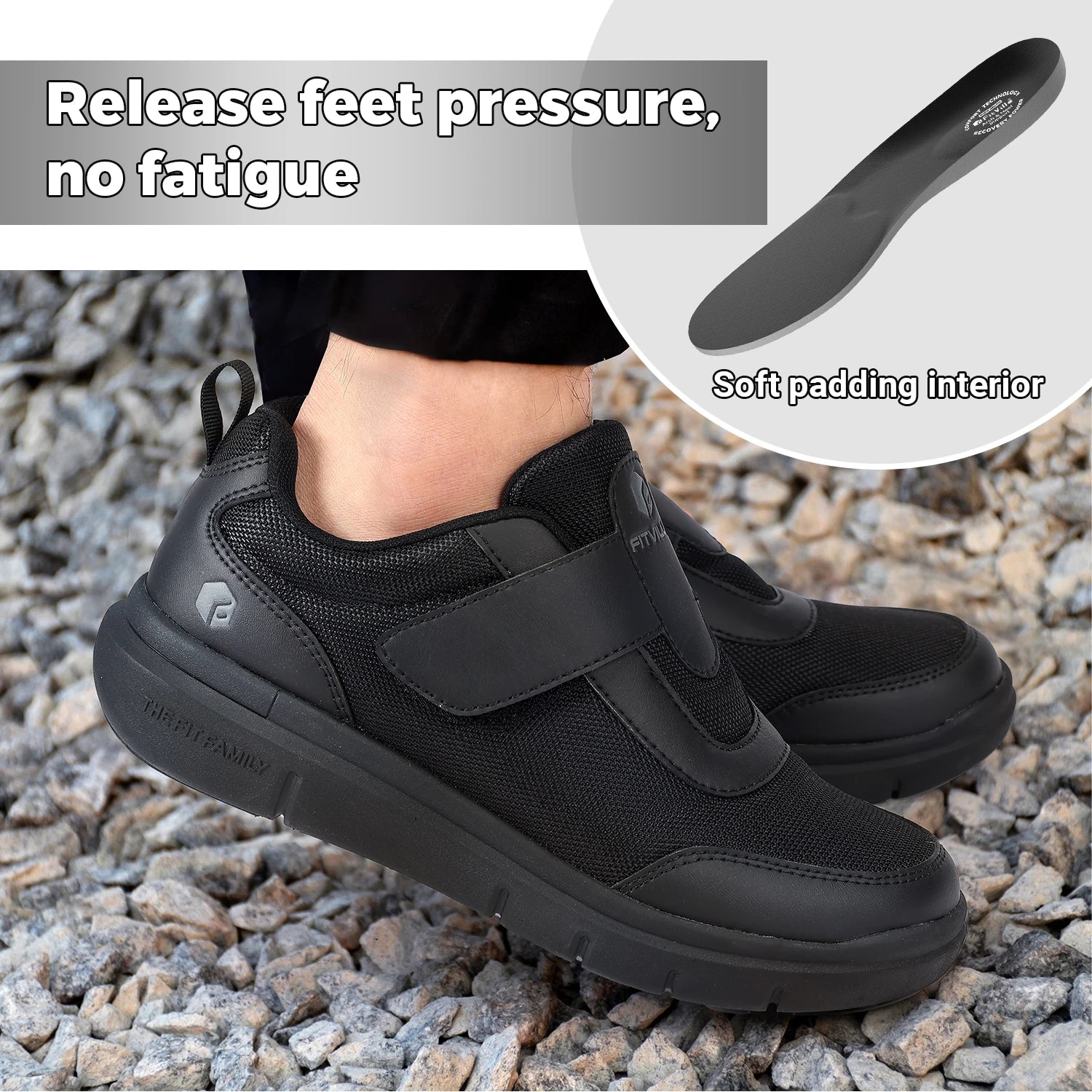 Men's Extra Wide Width for Swollen Feet -Diabetic Pain Relief Walking Shoes