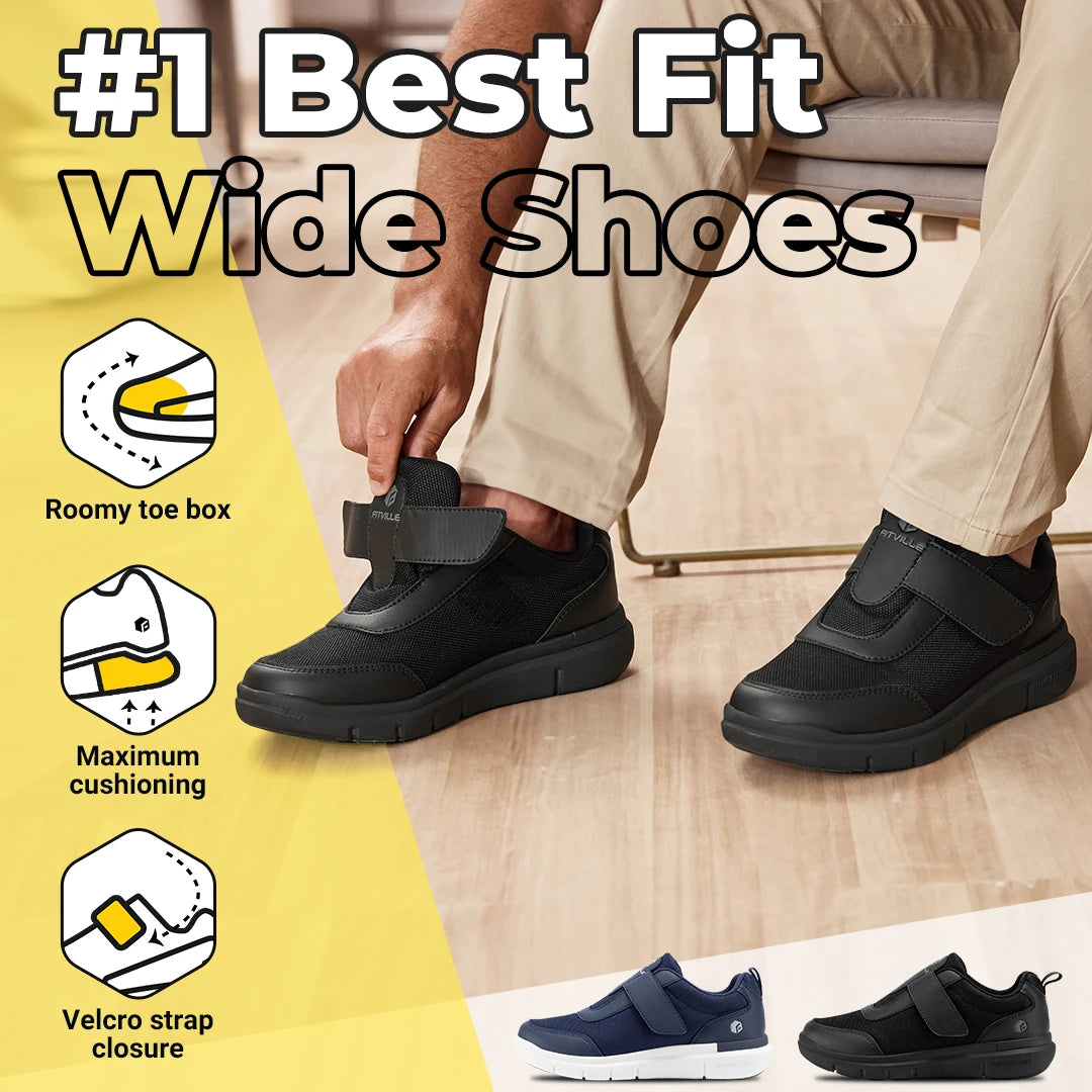 Men's Extra Wide Width for Swollen Feet -Diabetic Pain Relief Walking Shoes