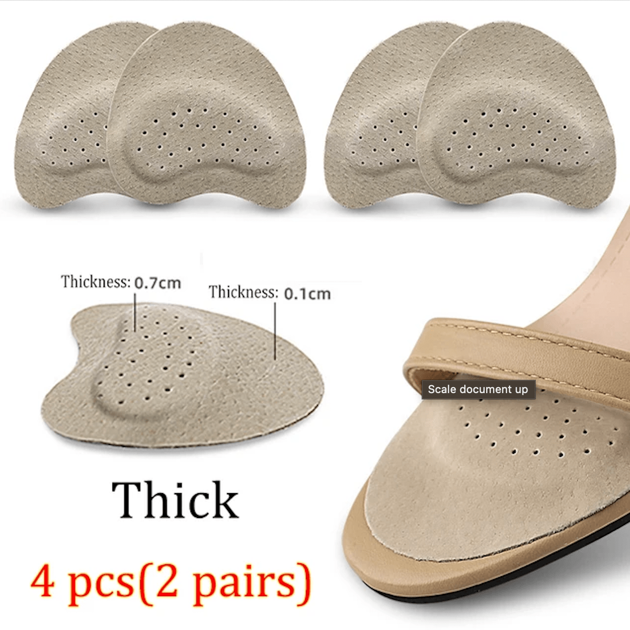 4pcs Genuine Leather Anti-Slip Forefoot Pads High Heels Pain Relief Shoe Cushion Inserts