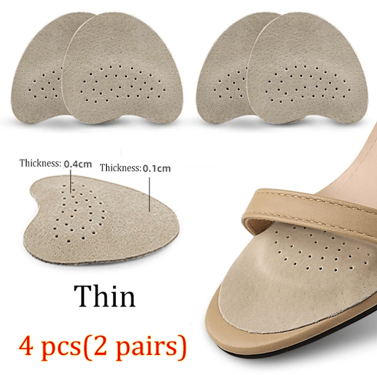 4pcs Genuine Leather Anti-Slip Forefoot Pads High Heels Pain Relief Shoe Cushion Inserts