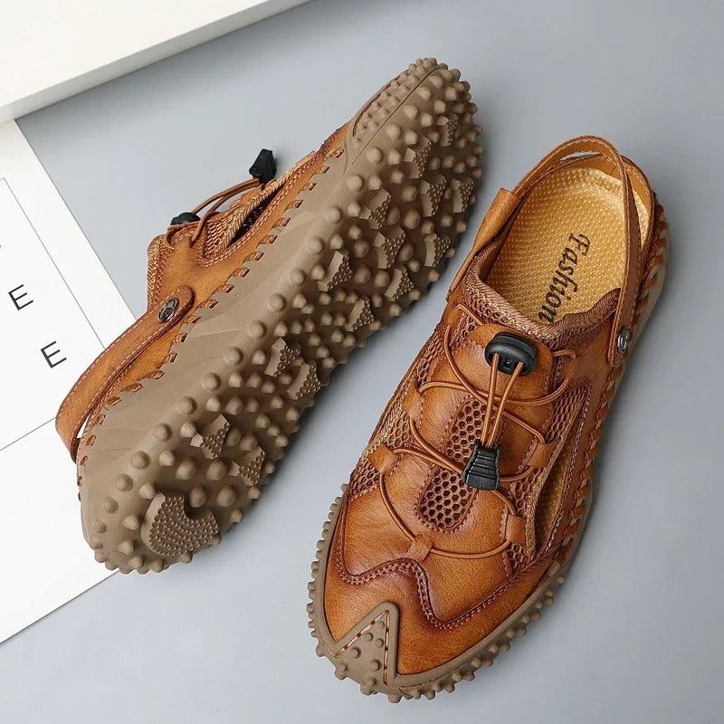 Men’s Breathable Leather Gladiator Sandals – Non-Slip Beach Slippers & Casual Flip Flops