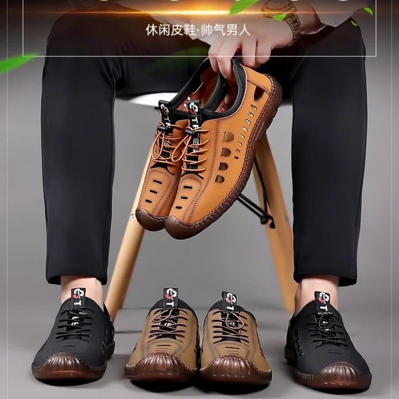 Summer Men’s Soft Leather Sandals – Breathable, Non-Slip & Lightweight Comfort