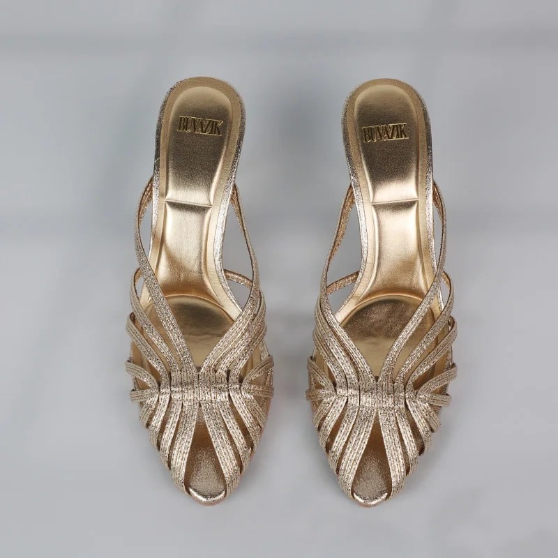 VilyVital™ Women’s Gold Strappy Stiletto Mules – Luxury Metallic Evening Heels