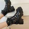 VilyVital™ Women's Gothic Platform Biker Boots – Patent Leather Chunky Heel Ankle Boots